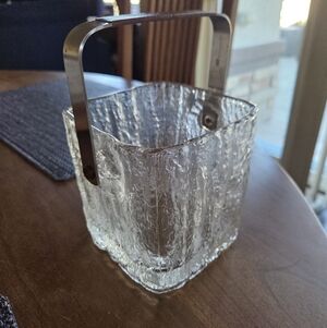 Mid Century Hoya Japan Glacier Ice Bucket With Stainless Steel Handle